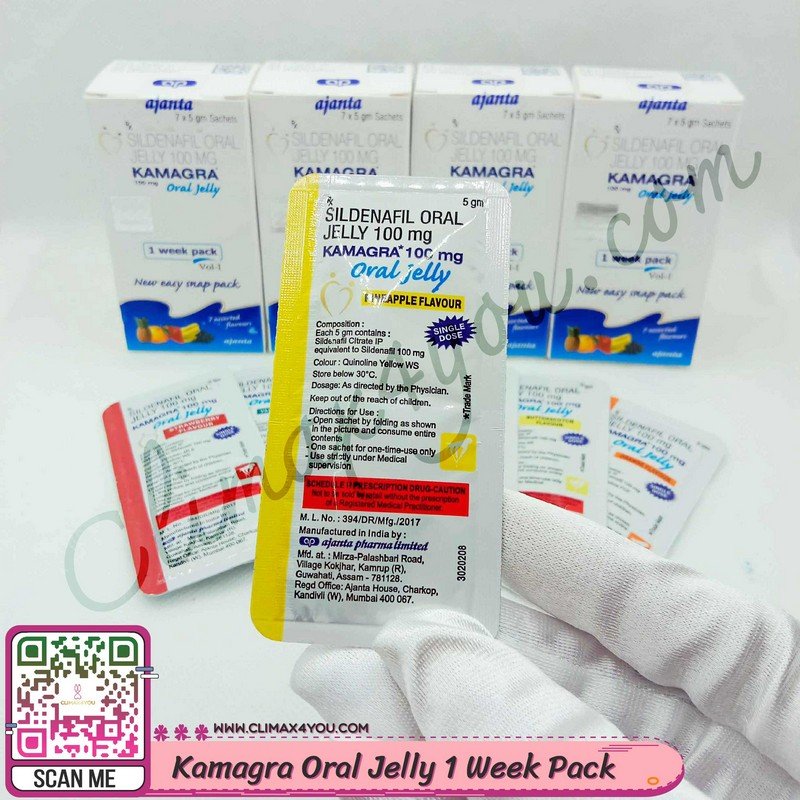 Kamagra Oral Jelly 1 Week Pack I คามากร้าเจลลี่ กล่อง 7 ซอง 7 รสชาติ - CLIMAX4YOU